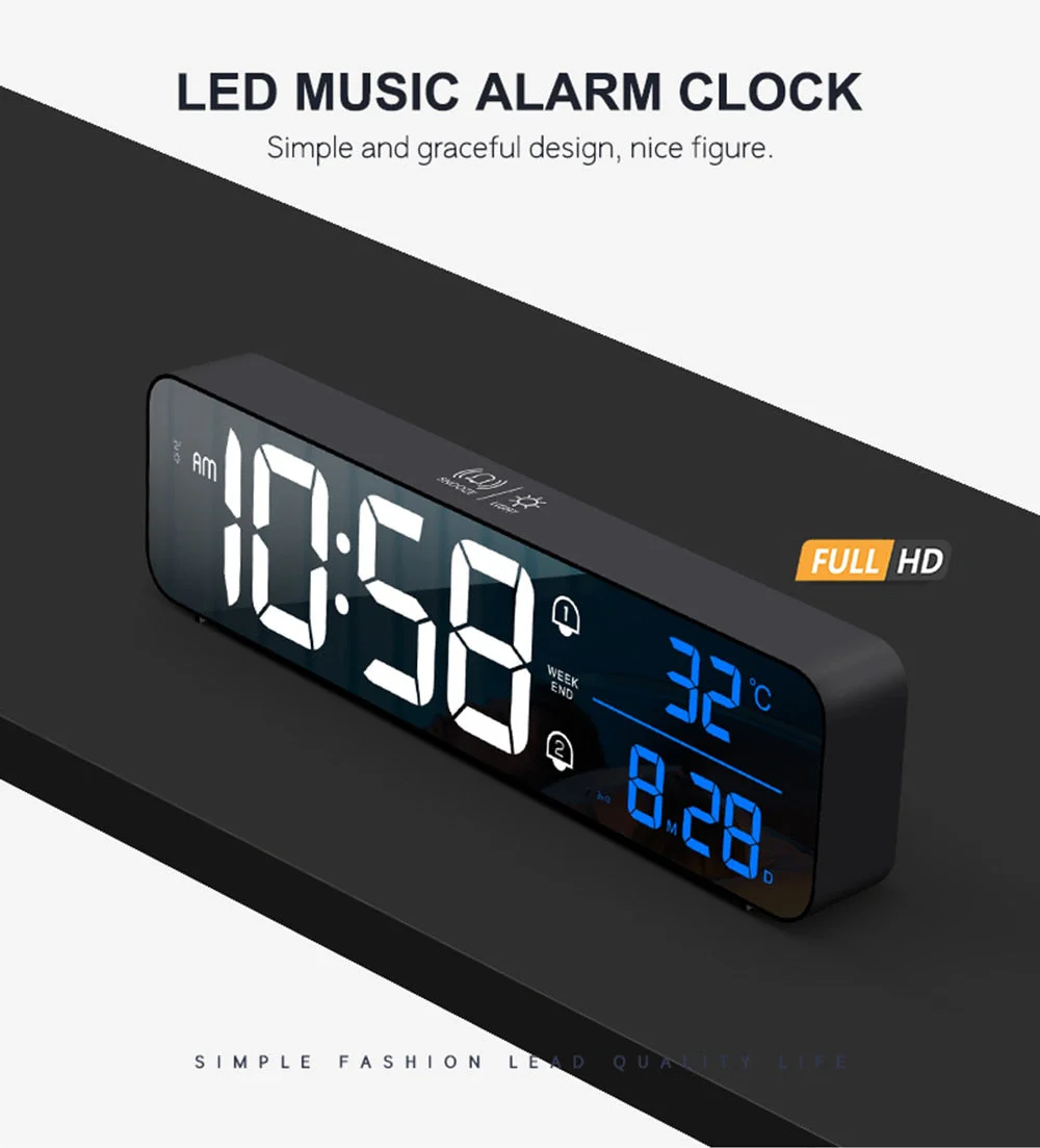 Smart Mirror Led Rechargeable Large Alarm Clock - Image 4
