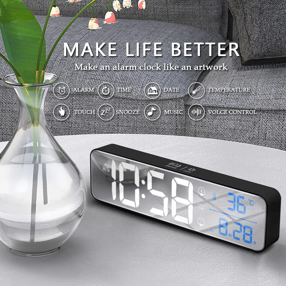 Smart Mirror Led Rechargeable Large Alarm Clock - Image 6
