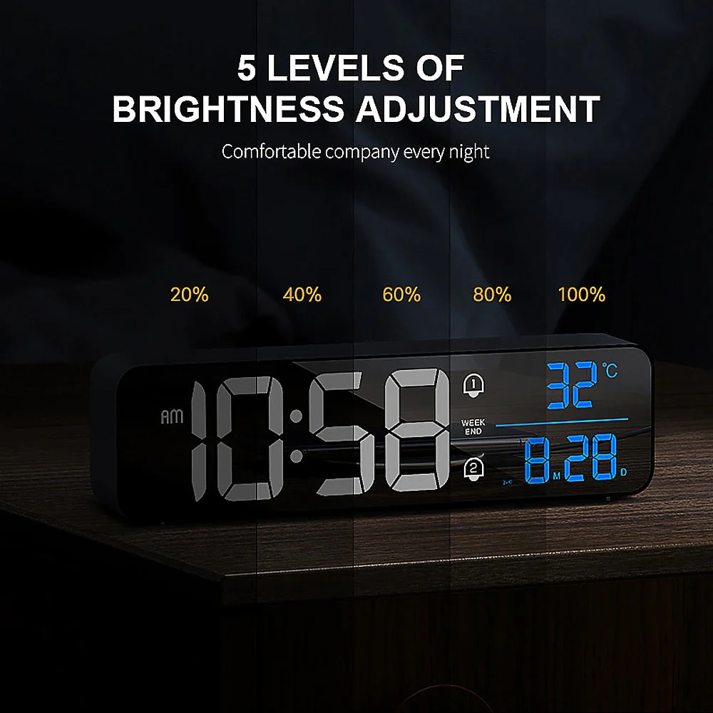 Smart Mirror Led Rechargeable Large Alarm Clock - Image 9