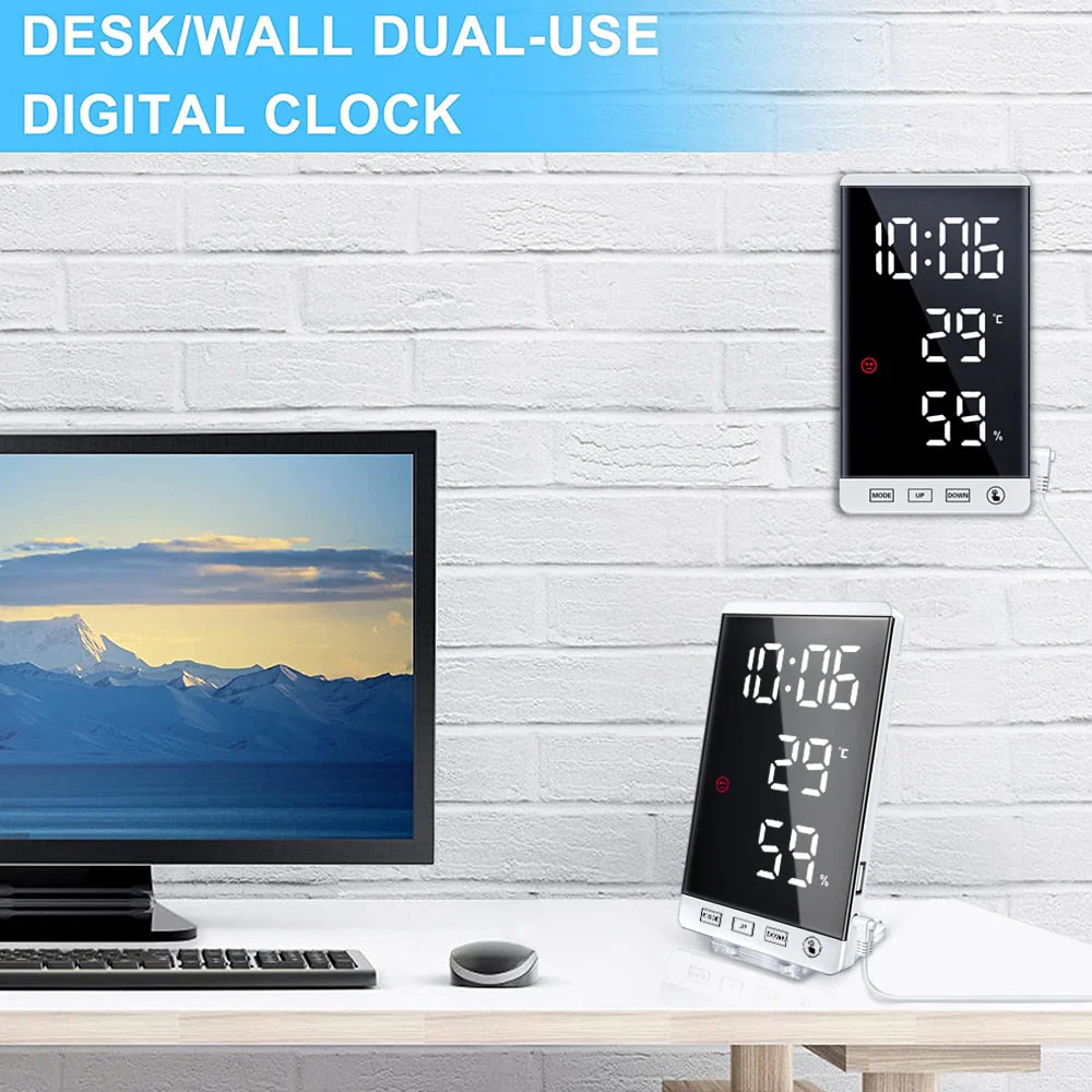 Stylish Multifunctional LED Mirror Alarm Clock