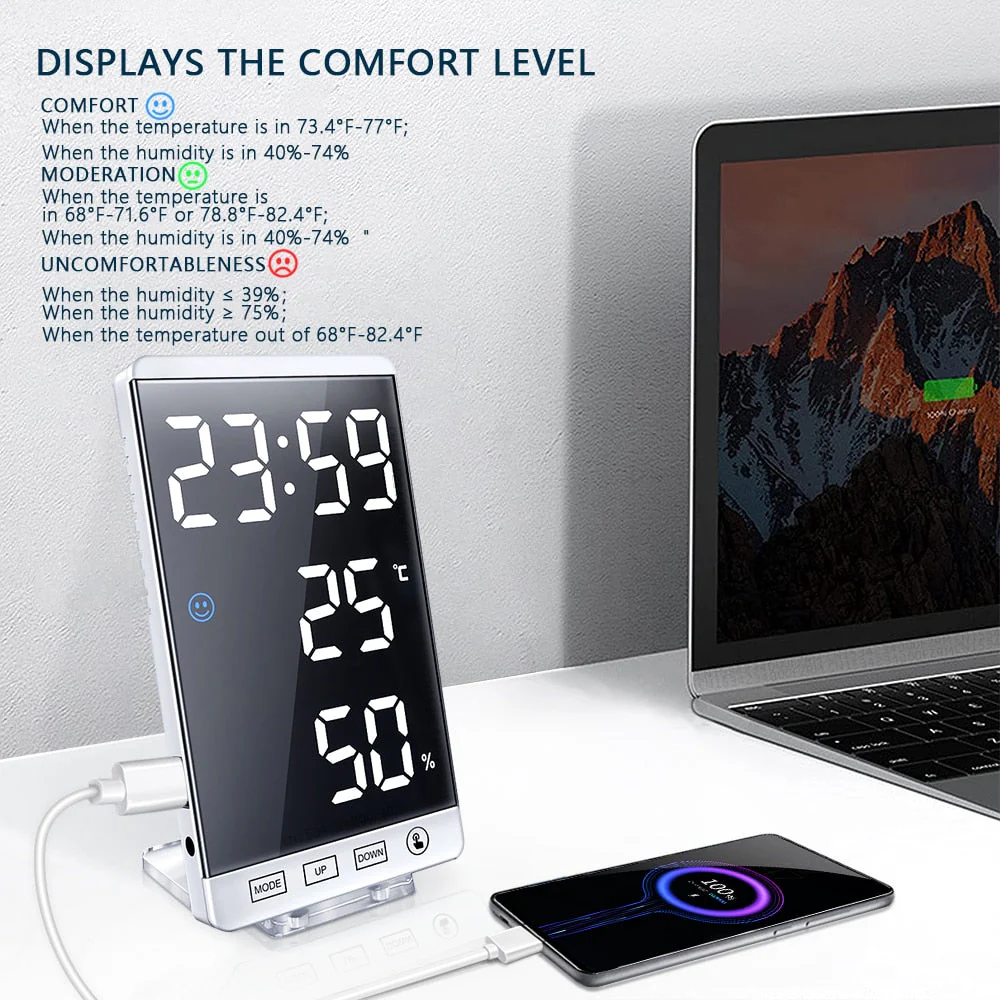 Stylish Multifunctional LED Mirror Alarm Clock - Image 7