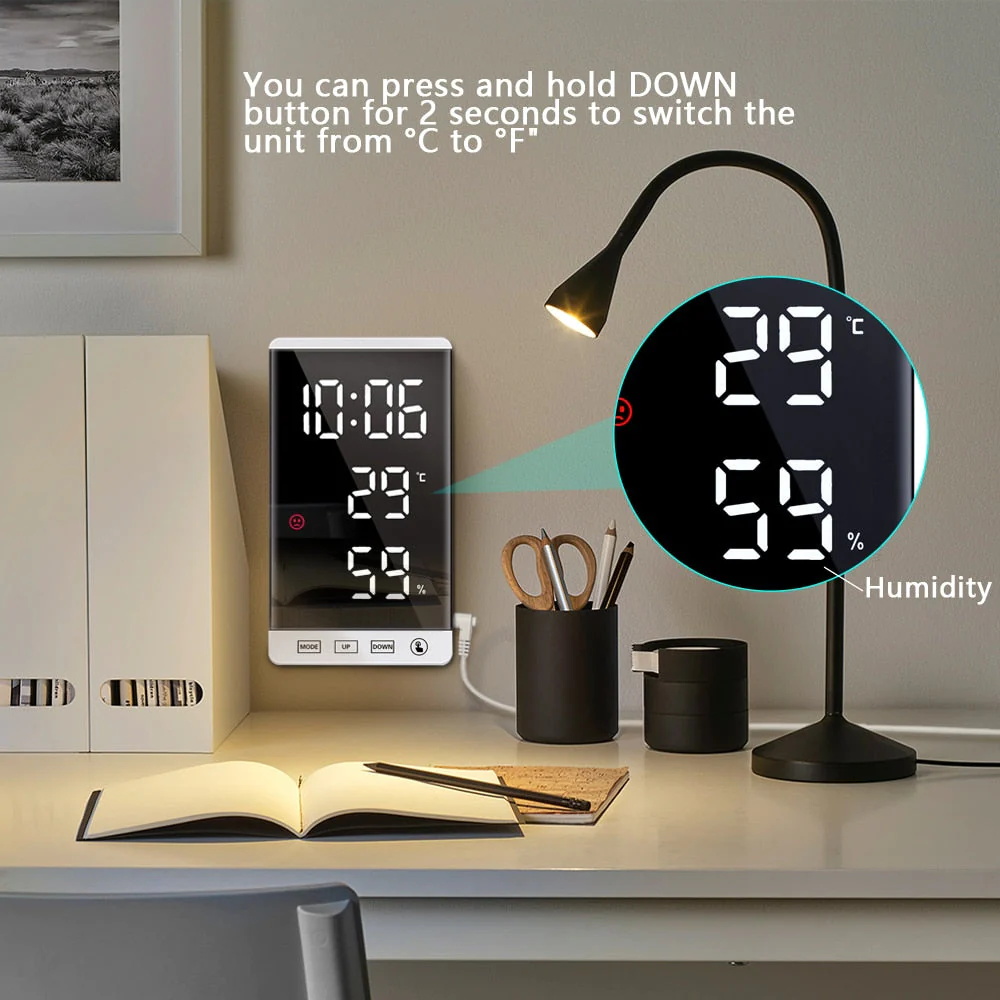 Stylish Multifunctional LED Mirror Alarm Clock - Image 8