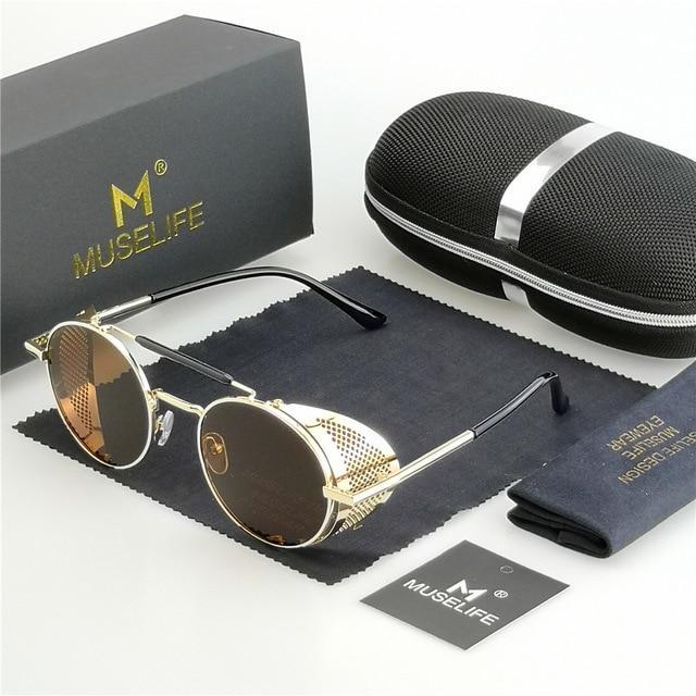 Unisex Steampunk Round Metal Sunglasses - Image 2
