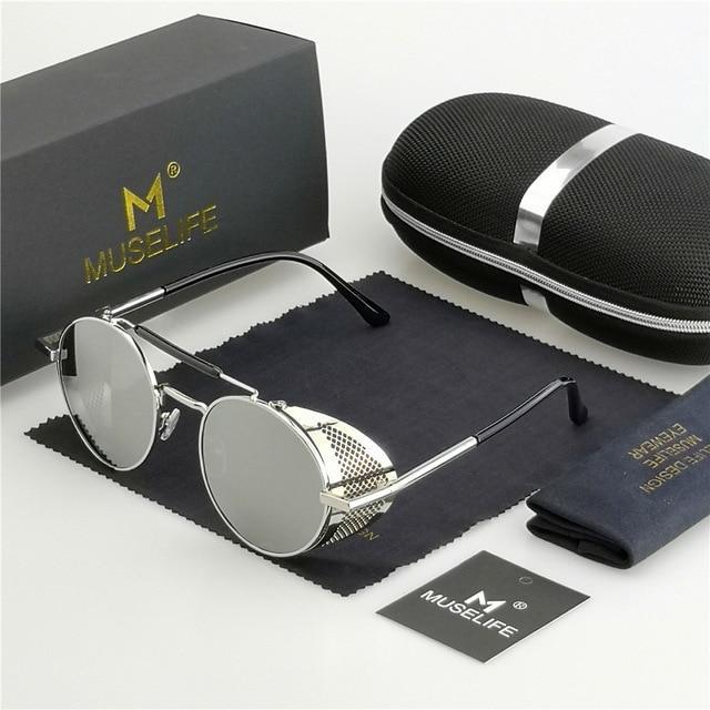 Unisex Steampunk Round Metal Sunglasses - Image 4