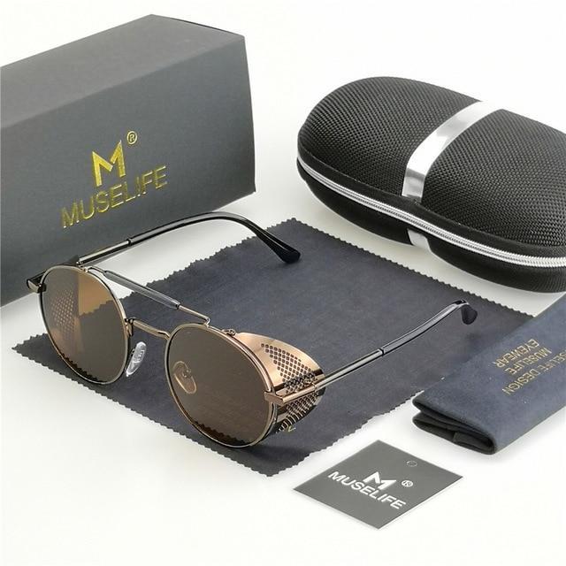 Unisex Steampunk Round Metal Sunglasses - Image 5