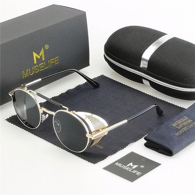 Unisex Steampunk Round Metal Sunglasses - Image 7
