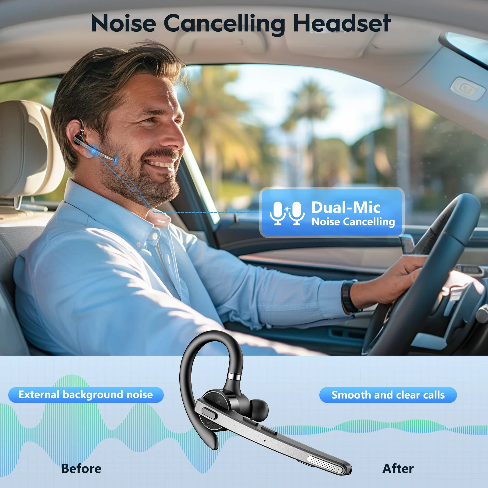 Bee M53 Dual-Mic Noise Cancelling Hi-Fi Audio Lightweight Headset with Charging Case - Image 4