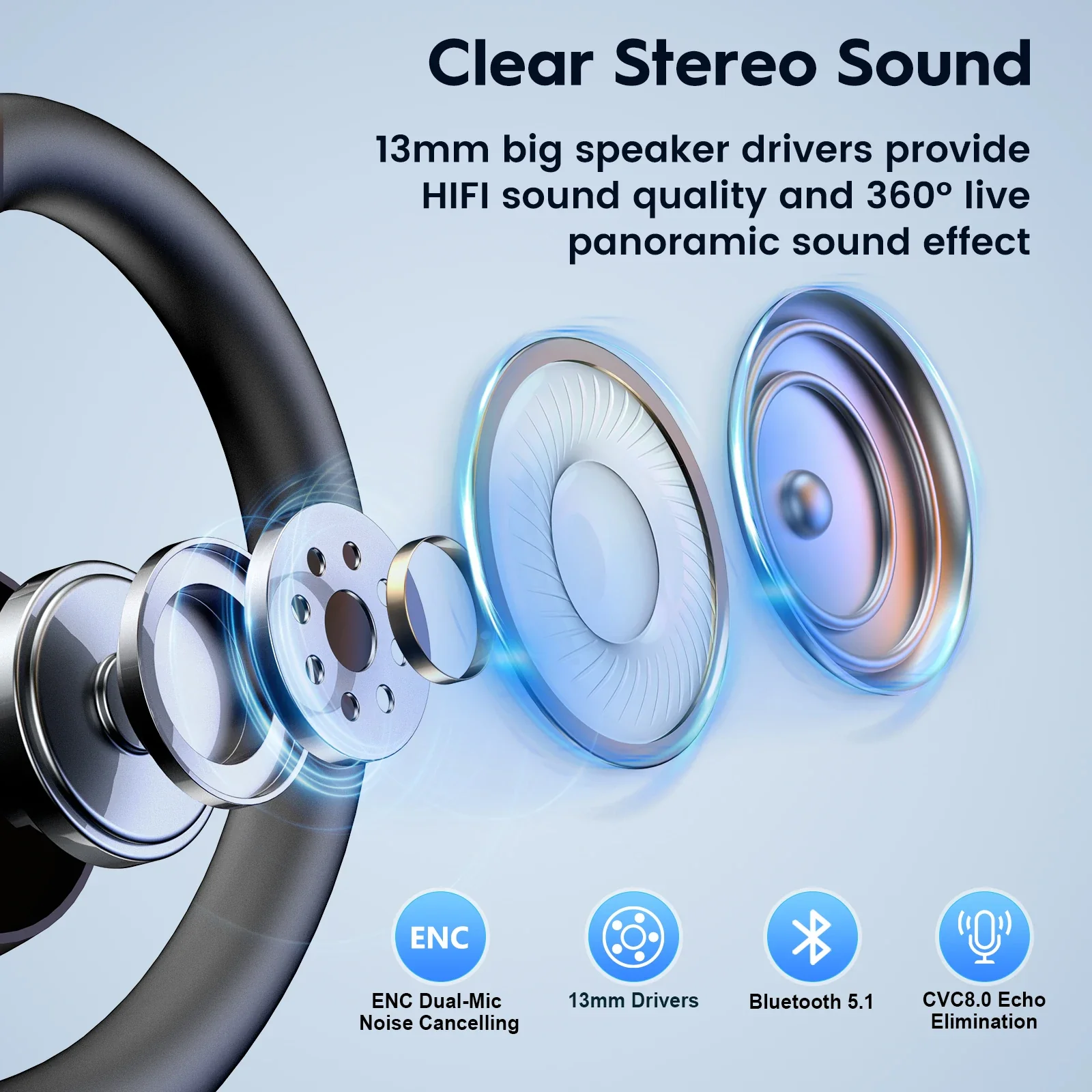 Bee M53 Dual-Mic Noise Cancelling Hi-Fi Audio Lightweight Headset with Charging Case - Image 6
