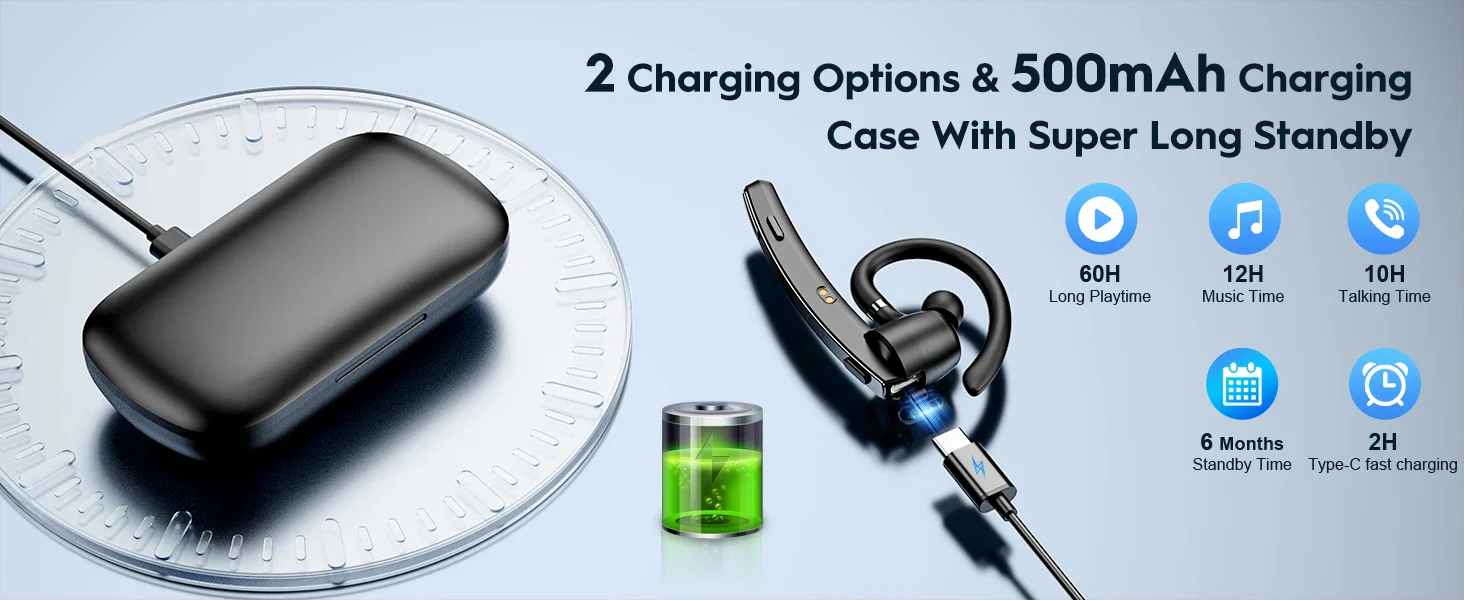 Bee M53 Dual-Mic Noise Cancelling Hi-Fi Audio Lightweight Headset with Charging Case - Image 9