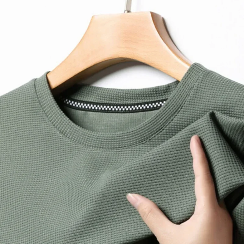 Summer 3D Waffle-Knit Crew Neck T-Shirt – Breathable & Soft - Image 3