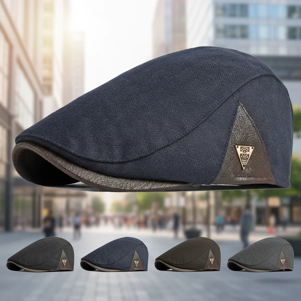 Spring & Autumn Adjustable Retro Flat Cap with Side Triangle Accent - Image 2