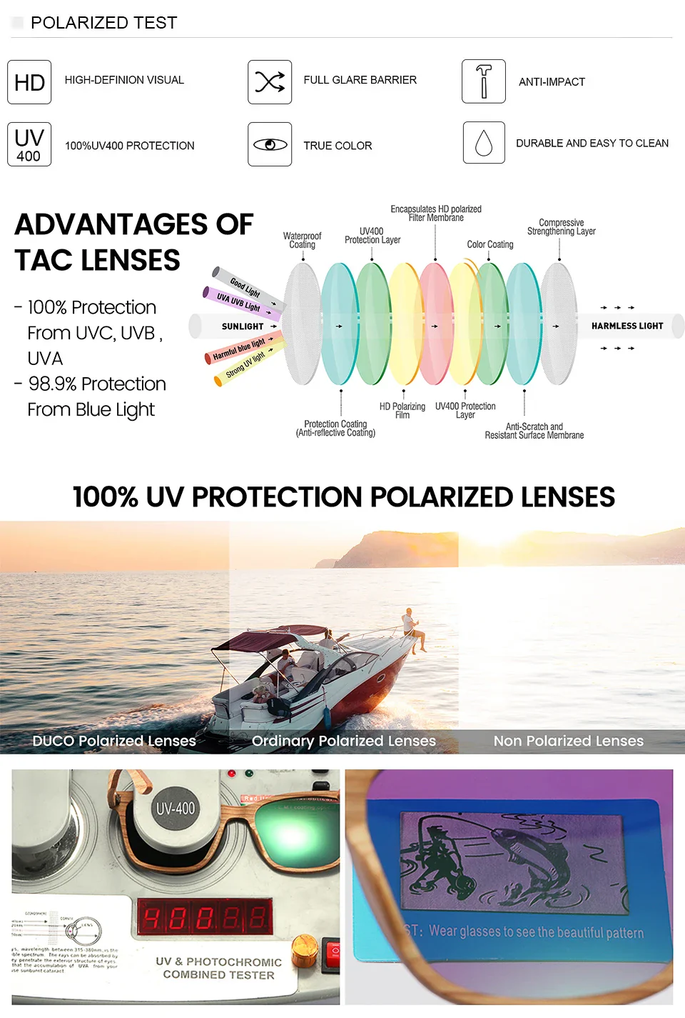 HD Polarized UV400 Full Glare Barrier Natural Wooden Anti-Impact Sunglasses - Image 15