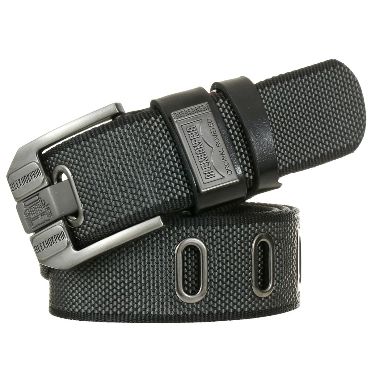 Urban Scale Metal-Like “Fish Scale” Texture Pin Buckle Canvas Belt - Image 5