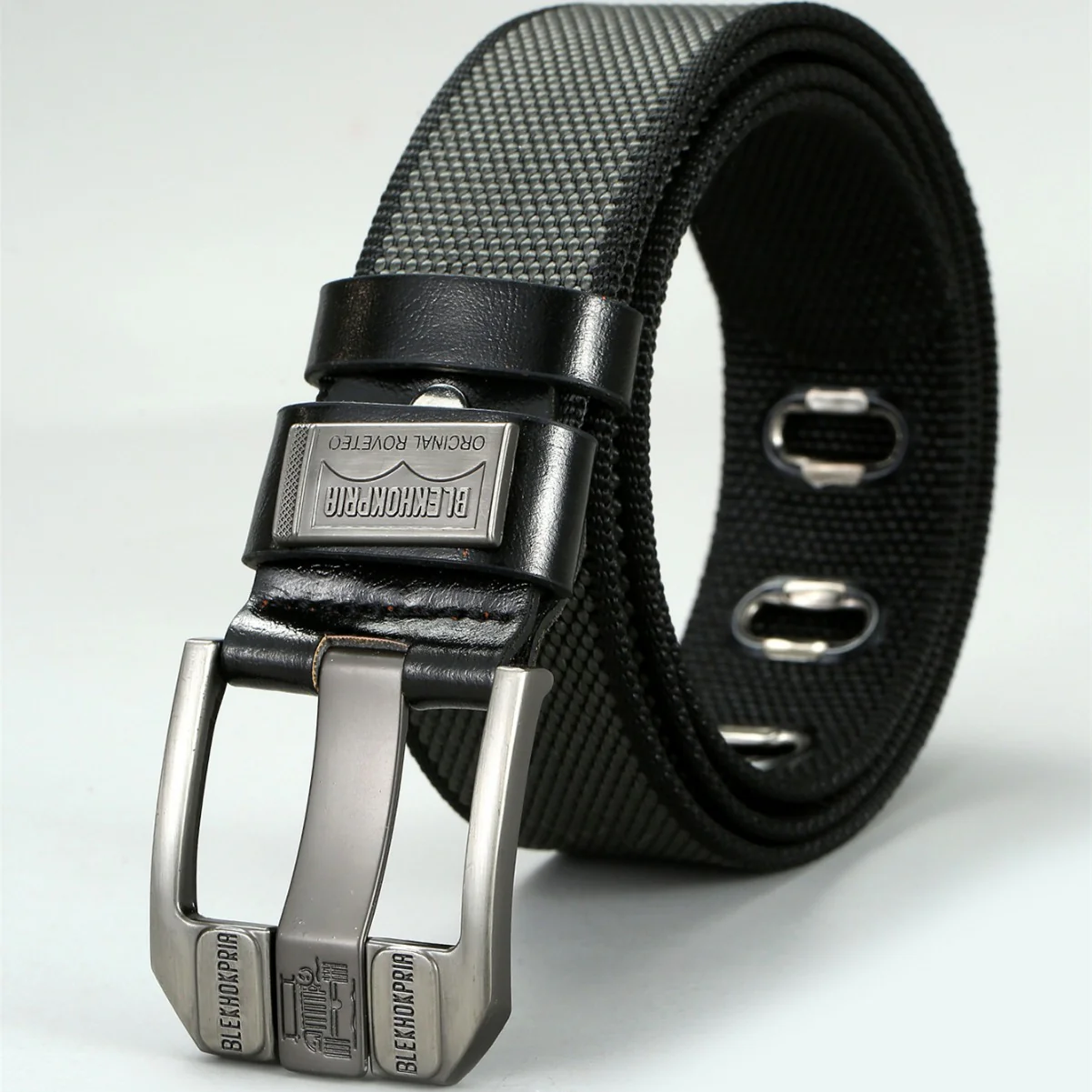 Urban Scale Metal-Like “Fish Scale” Texture Pin Buckle Canvas Belt - Image 6