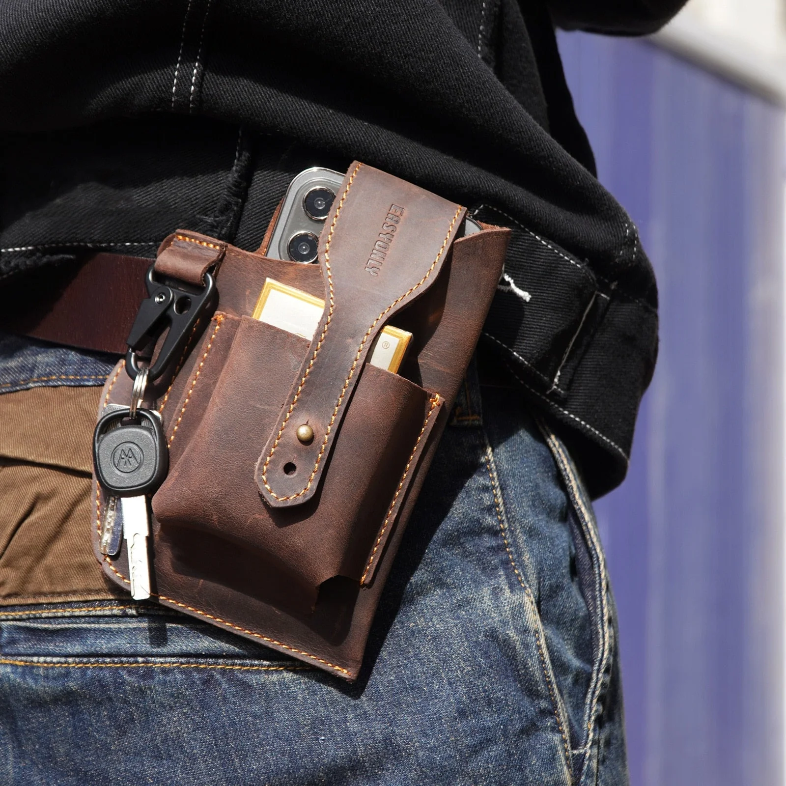 Leather Retro EDC Organizer Waist-Bag for Men