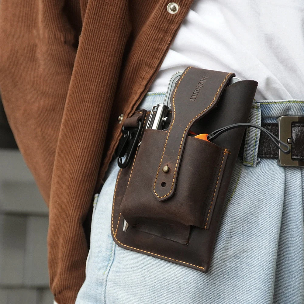 Leather Retro EDC Organizer Waist-Bag for Men - Image 14