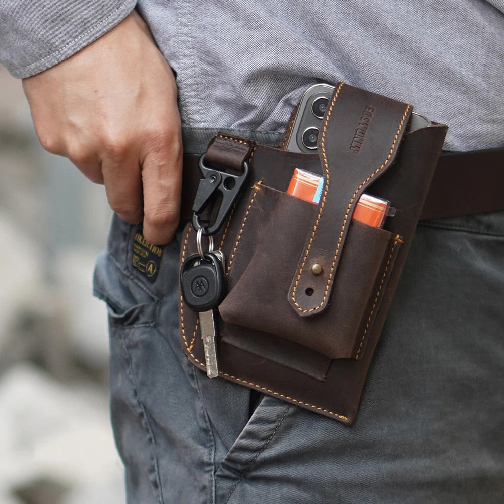 Leather Retro EDC Organizer Waist-Bag for Men - Image 31