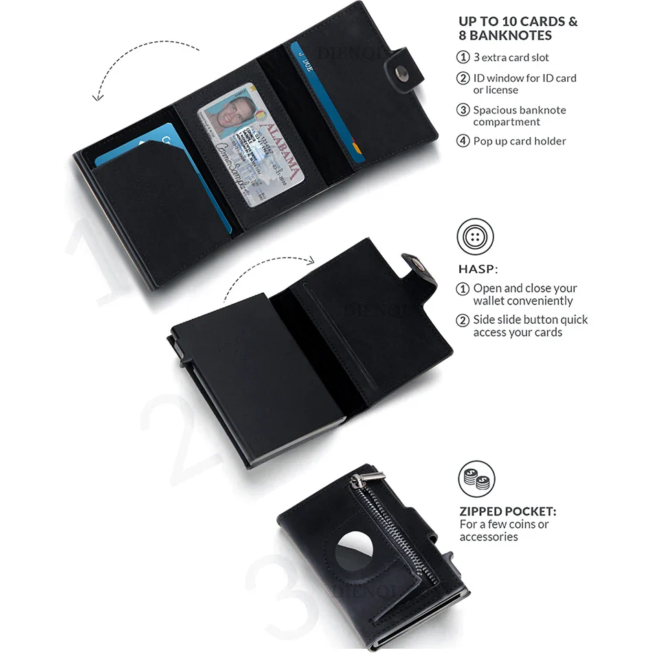 Maximum Carry RFID AirTag Wallet – Pop-Up Cards, Cash Compartment & Coin Pocket - Image 5