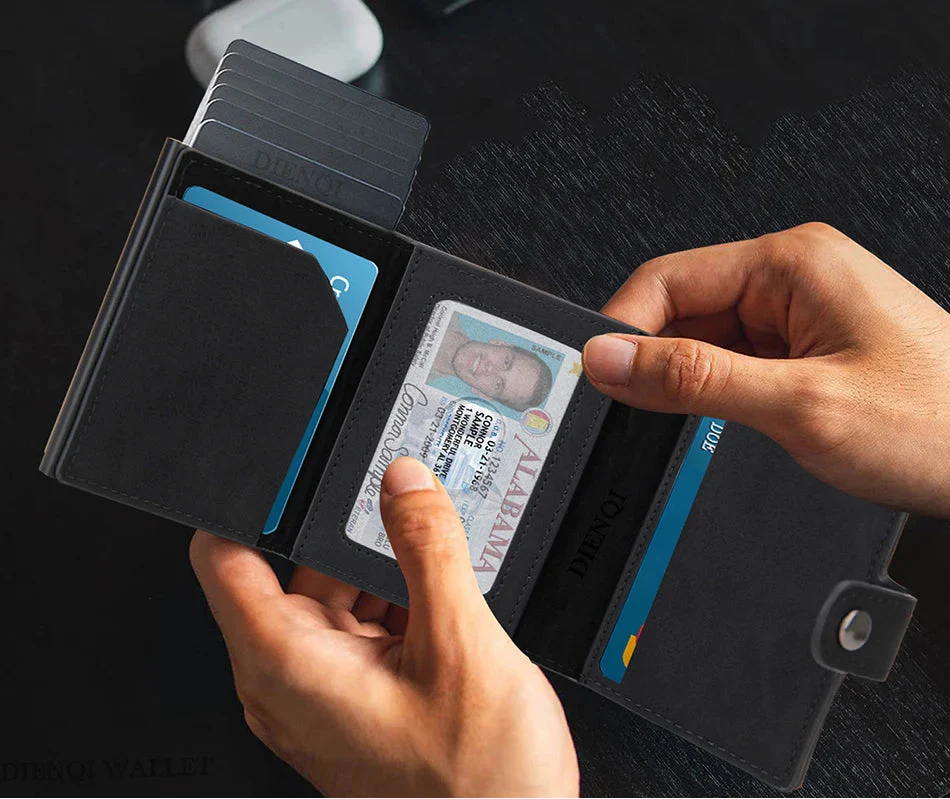 Maximum Carry RFID AirTag Wallet – Pop-Up Cards, Cash Compartment & Coin Pocket - Image 6