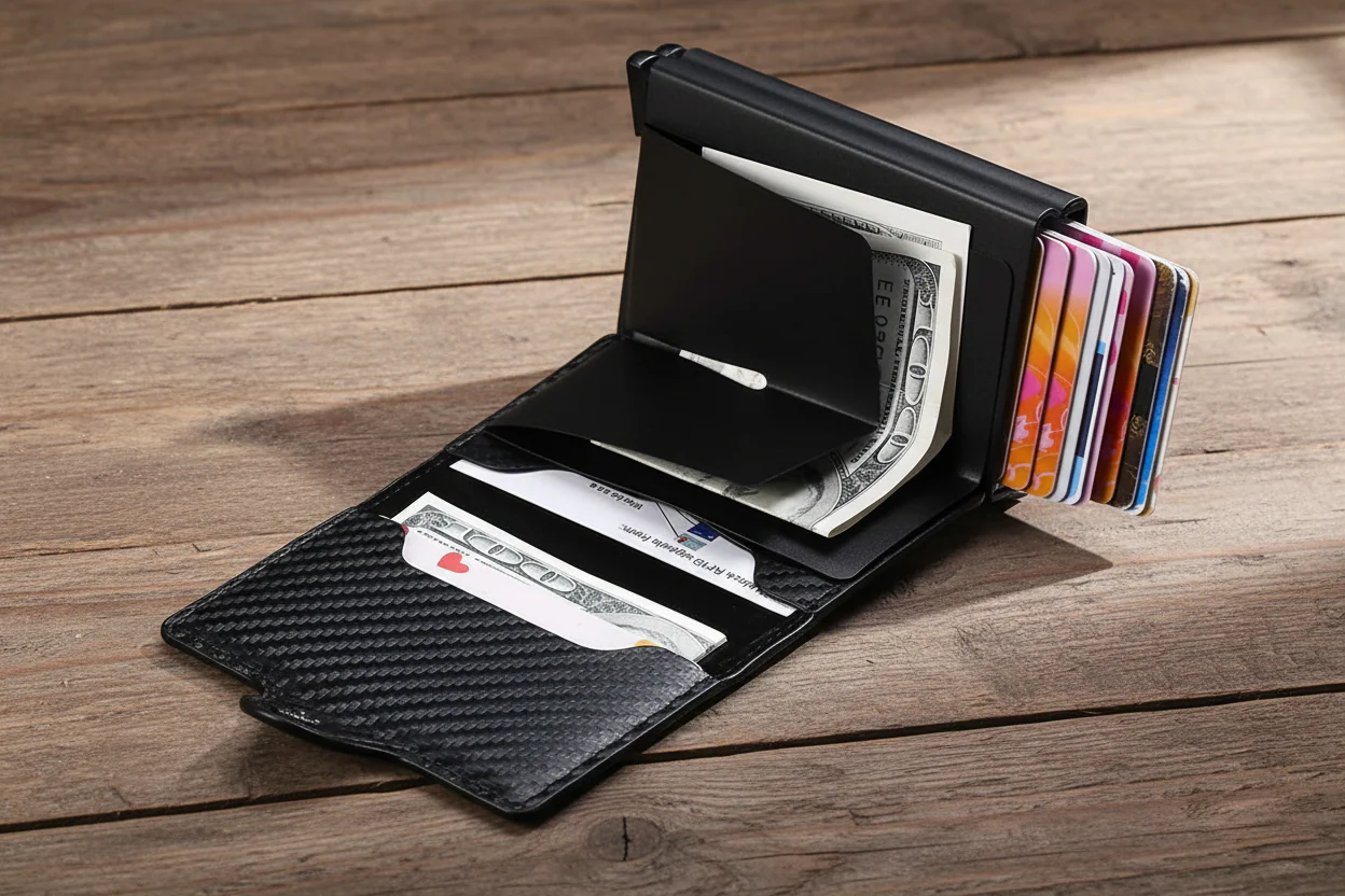 DoubleDeck 14 Cards Quick Pop-Up Access RFID Protection Mini Wallet - Image 30