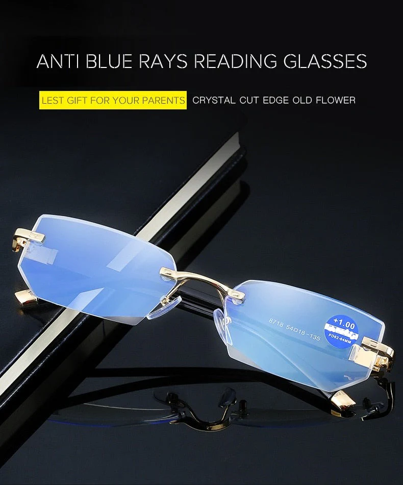 Rimless Anti Blue Light Diamond Cut Reading Glasses - Image 2