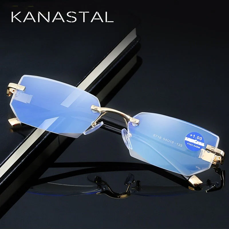 Rimless Anti Blue Light Diamond Cut Reading Glasses - Image 3