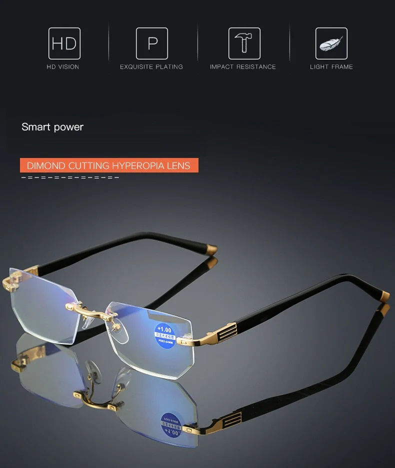 Rimless Anti Blue Light Diamond Cut Reading Glasses - Image 9