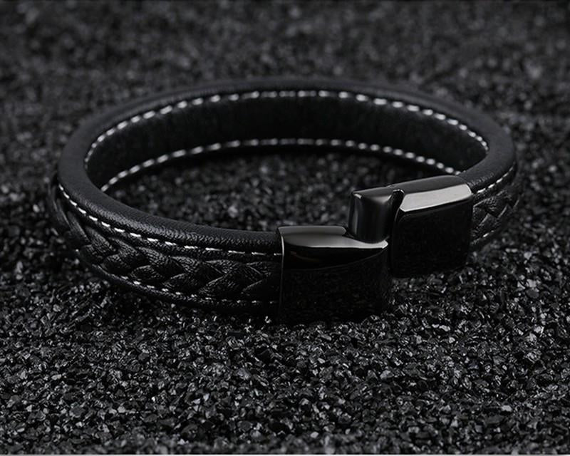 SAMU - Stainless Steel Magnetic Clasps Black Leather Bracelet - Image 6
