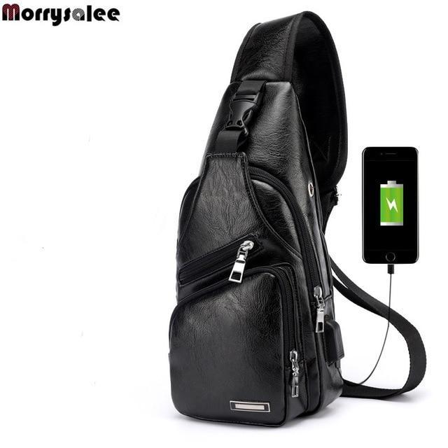 Single-Strap Leather Sling Bag with USB Port - Image 2