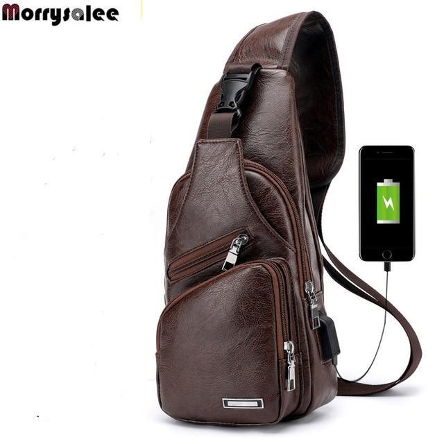Single-Strap Leather Sling Bag with USB Port - Image 3