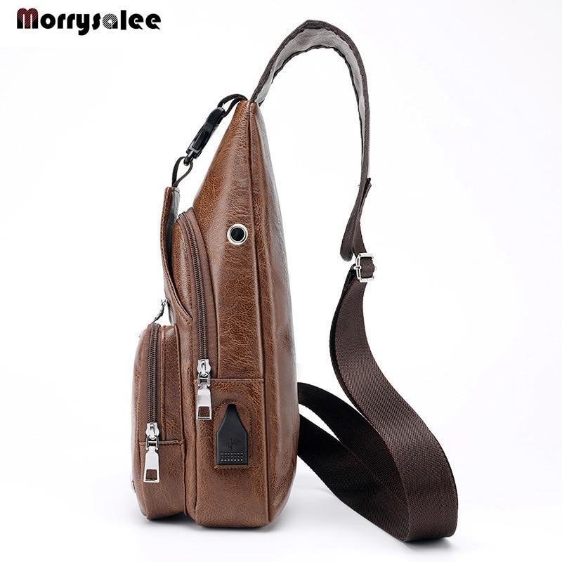Single-Strap Leather Sling Bag with USB Port - Image 6