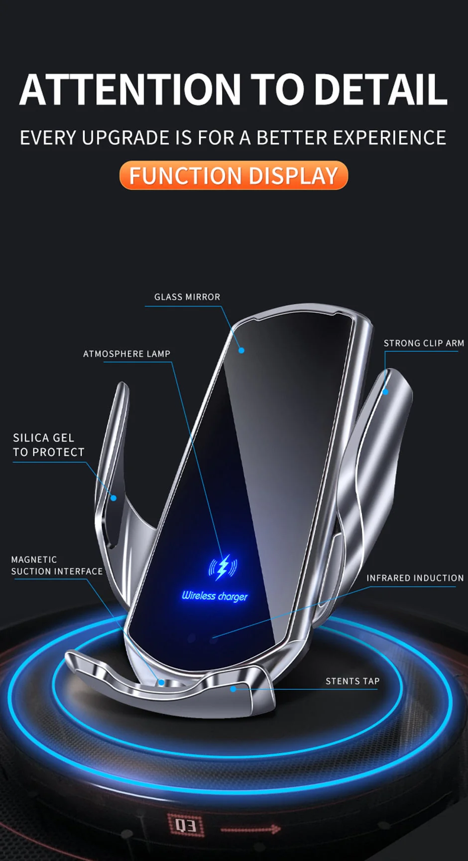 Automatic 3 in 1 Smart 15W Fast Wireless Charger Phone Mount - Image 11