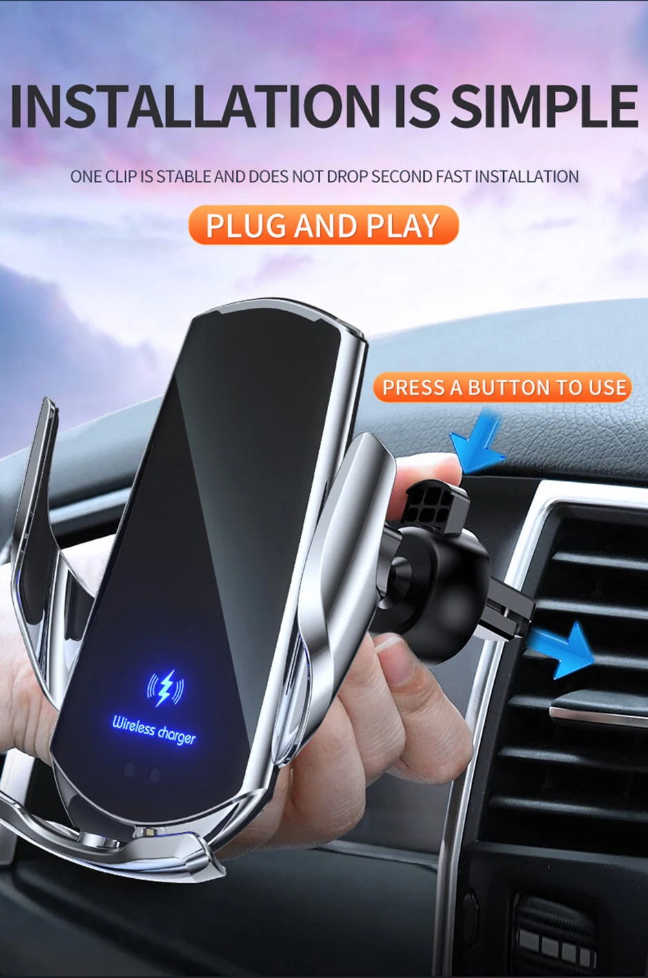 Automatic 3 in 1 Smart 15W Fast Wireless Charger Phone Mount - Image 4
