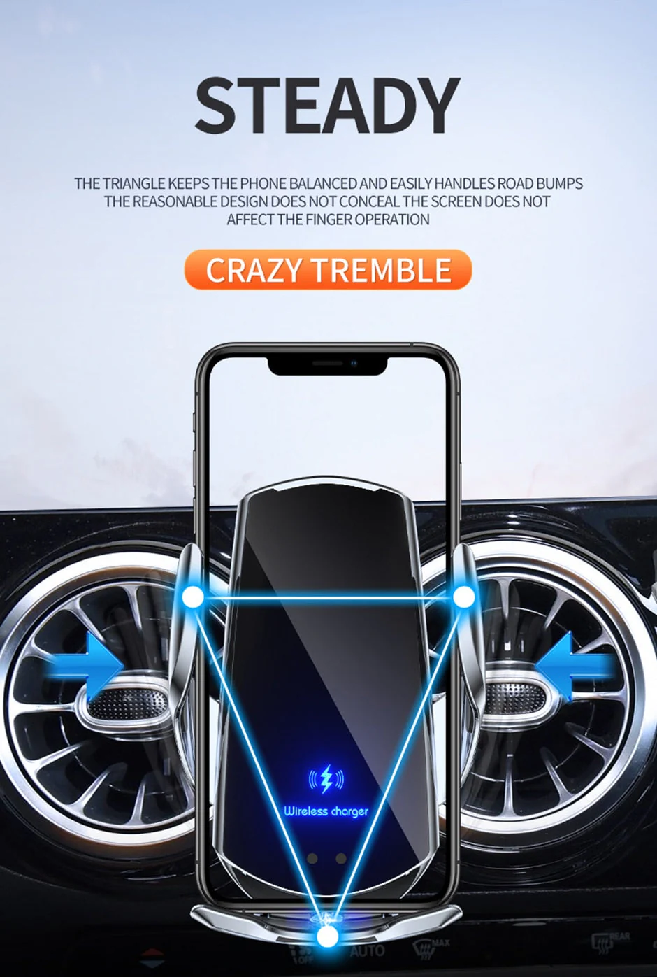 Automatic 3 in 1 Smart 15W Fast Wireless Charger Phone Mount - Image 7