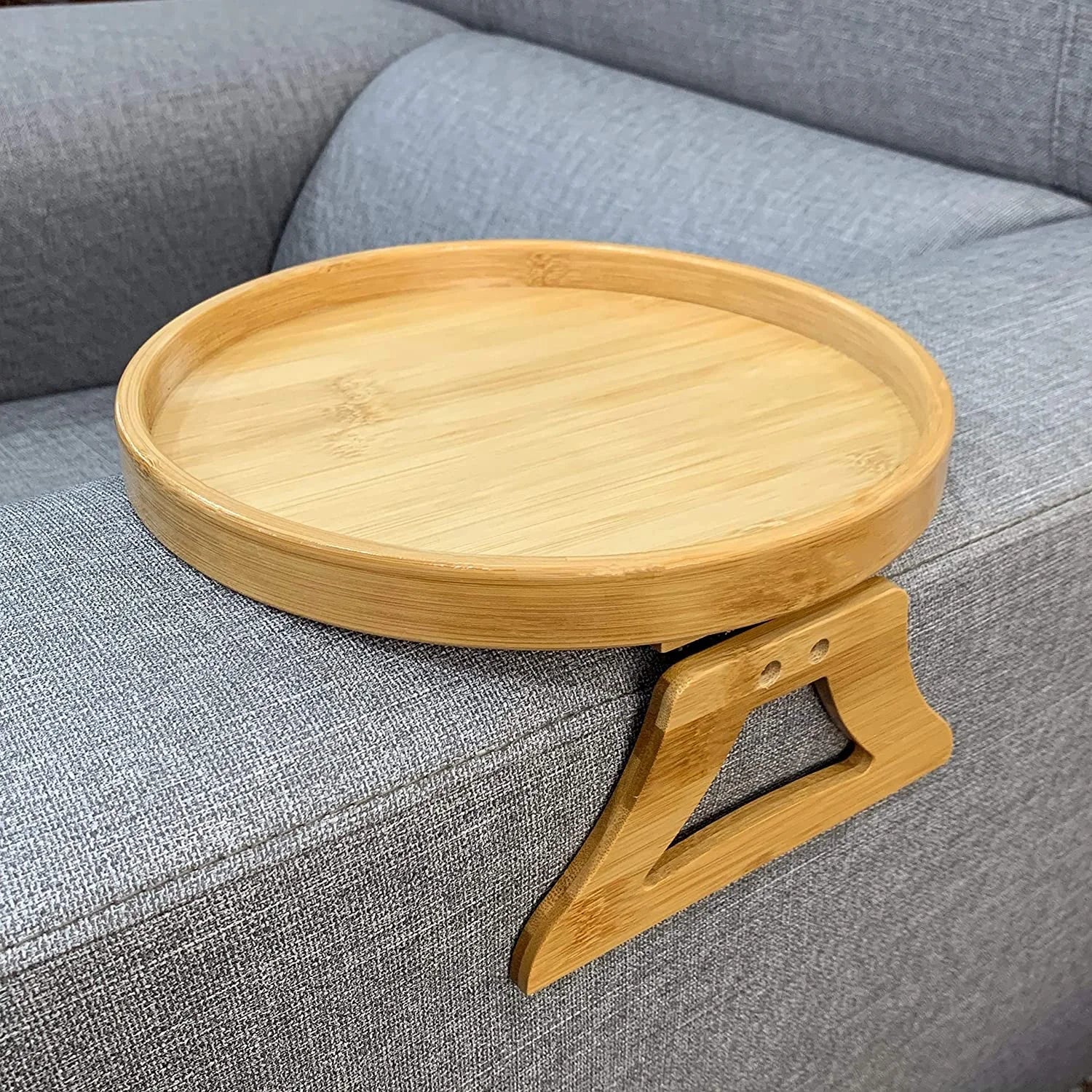 Practical Comfort Clip-On Tray Natural Bamboo Sofa Armrest Try - Image 2