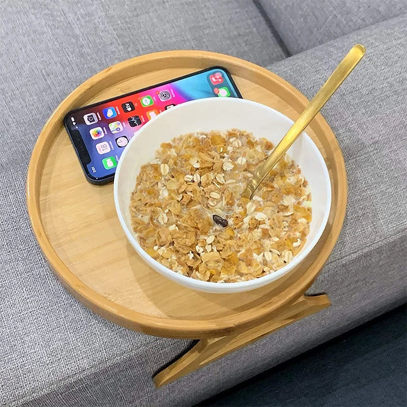 Practical Comfort Clip-On Tray Natural Bamboo Sofa Armrest Try - Image 3