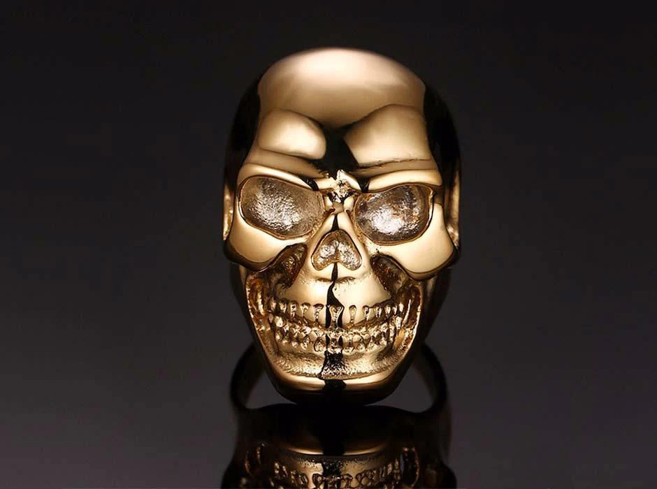 Stainless steel skull ring - Black\Gold - Image 3