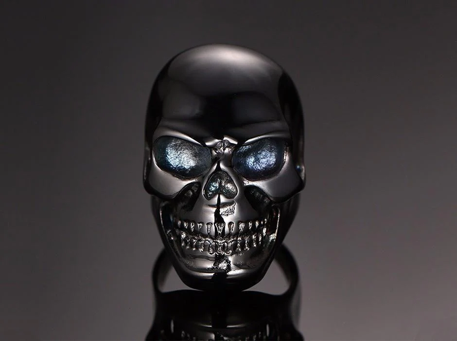 Stainless steel skull ring - Black\Gold - Image 8