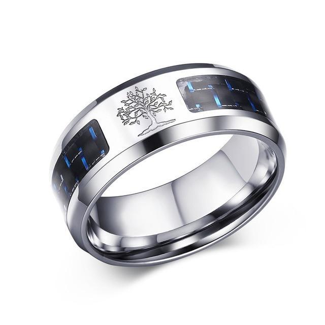 Engraved Symbol Carbon Fiber Blue-Glow Ring - Image 2