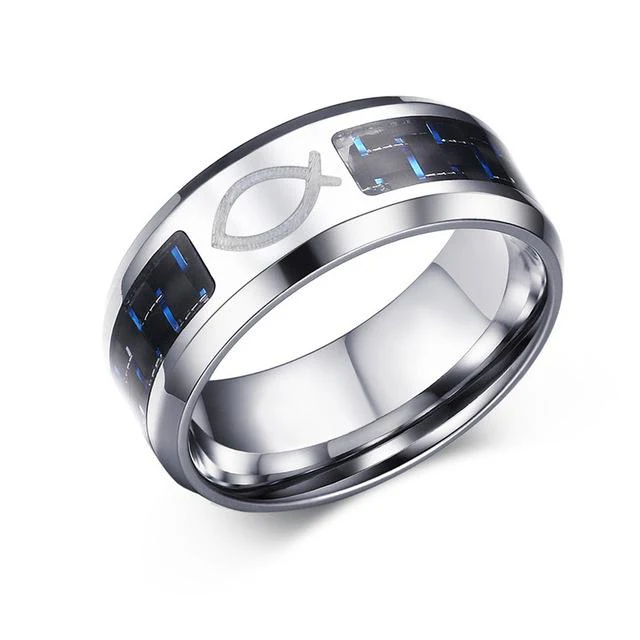 Engraved Symbol Carbon Fiber Blue-Glow Ring - Image 7