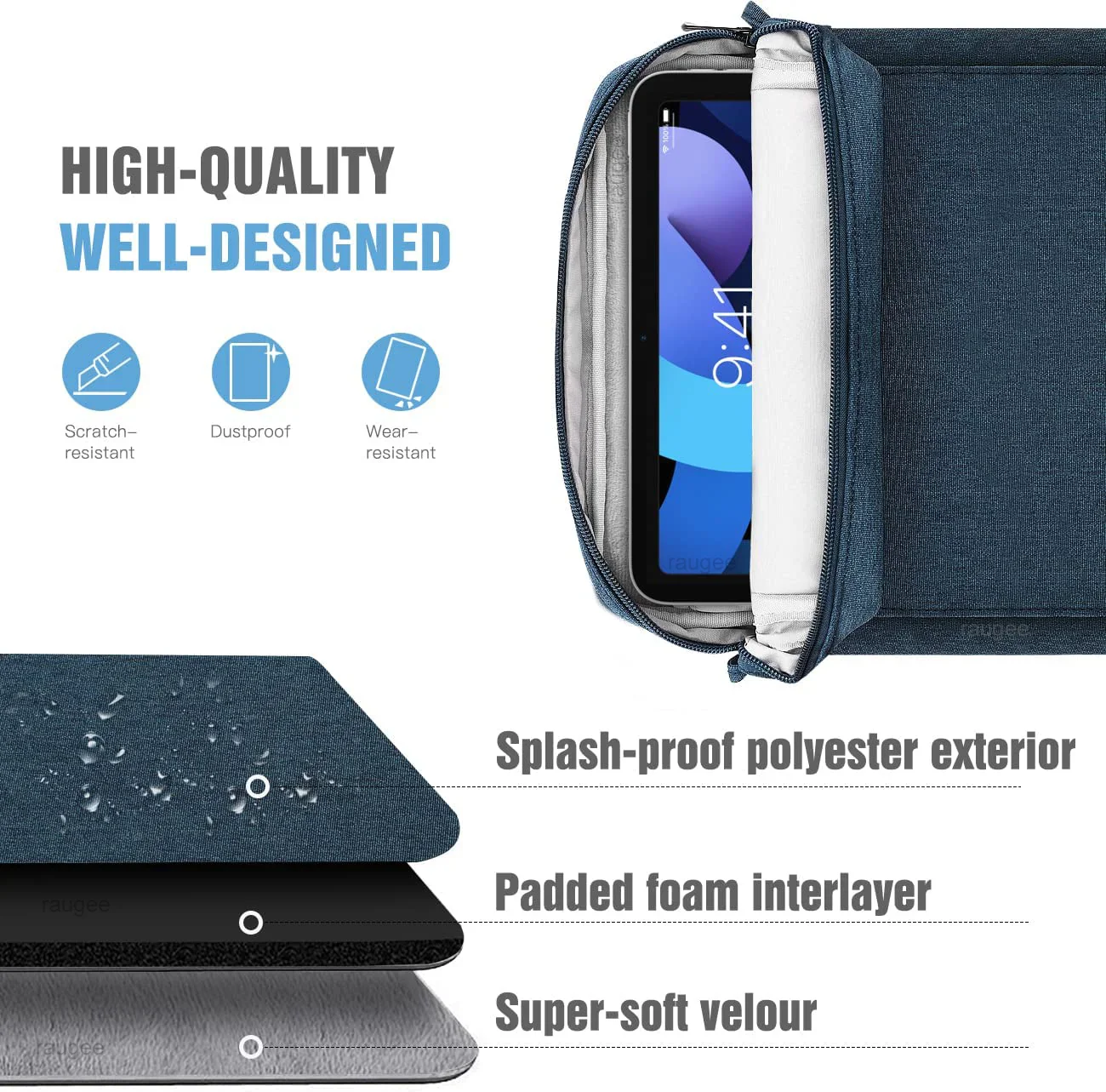 Premium 360° Protective 5 Pockets Tablet Sleeve with Plush Protection - Image 4