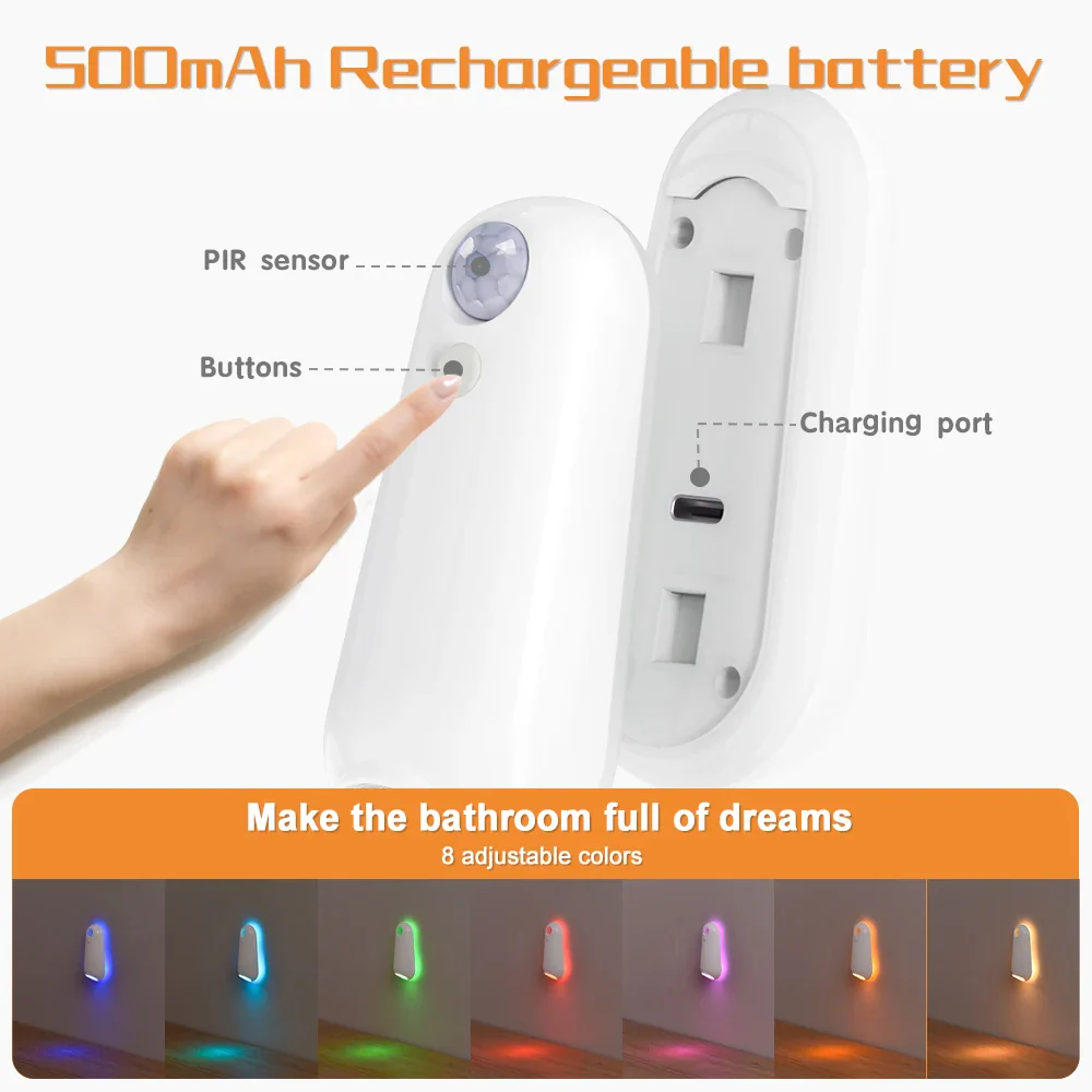 Motion Sensor RGB 7 Color Rechargeable Toilet Night Light - Image 5