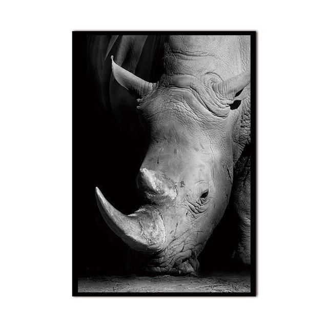 Black & White African Animal Canvas Painting - Image 2