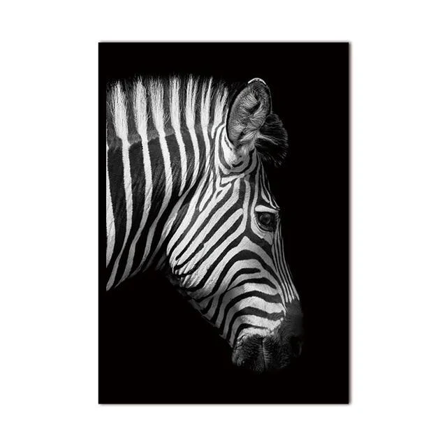 Black & White African Animal Canvas Painting - Image 3