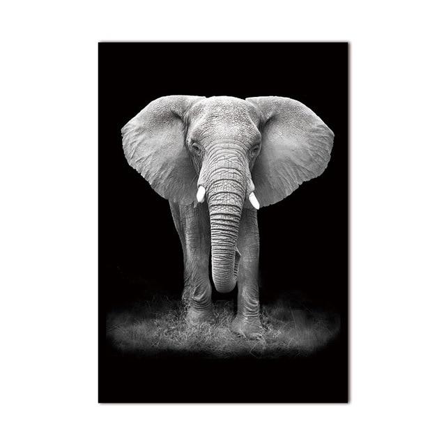 Black & White African Animal Canvas Painting - Image 4