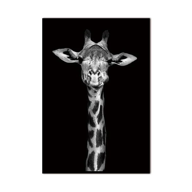 Black & White African Animal Canvas Painting - Image 5