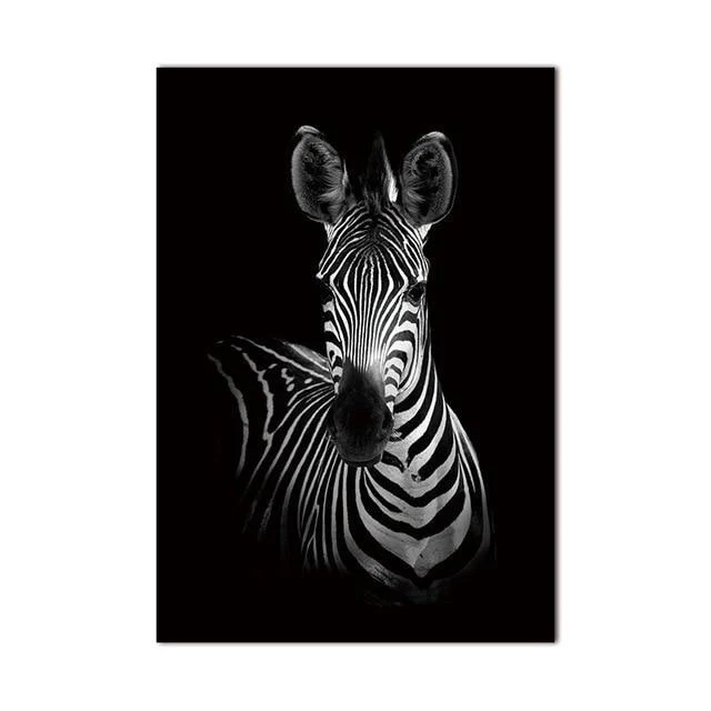 Black & White African Animal Canvas Painting - Image 6