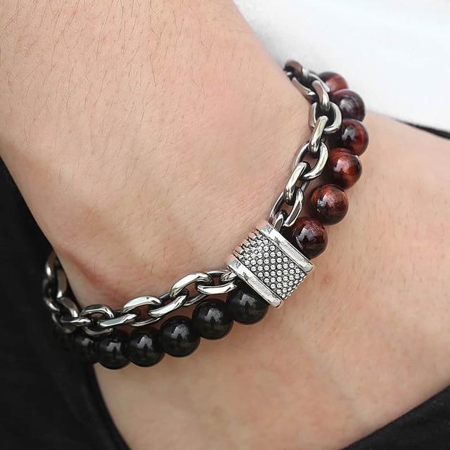 TrendsMax™ Stone Beaded Men's Chain Bracelet - Image 3
