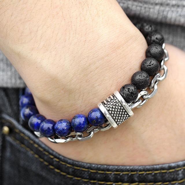 TrendsMax™ Stone Beaded Men's Chain Bracelet - Image 4
