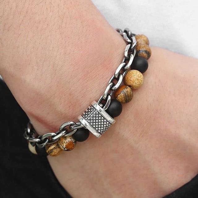 TrendsMax™ Stone Beaded Men's Chain Bracelet - Image 5